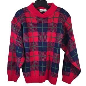 Vintage Objectives Sweater Women's M Red Blue Plaid Academia Preppy Y2K 90s